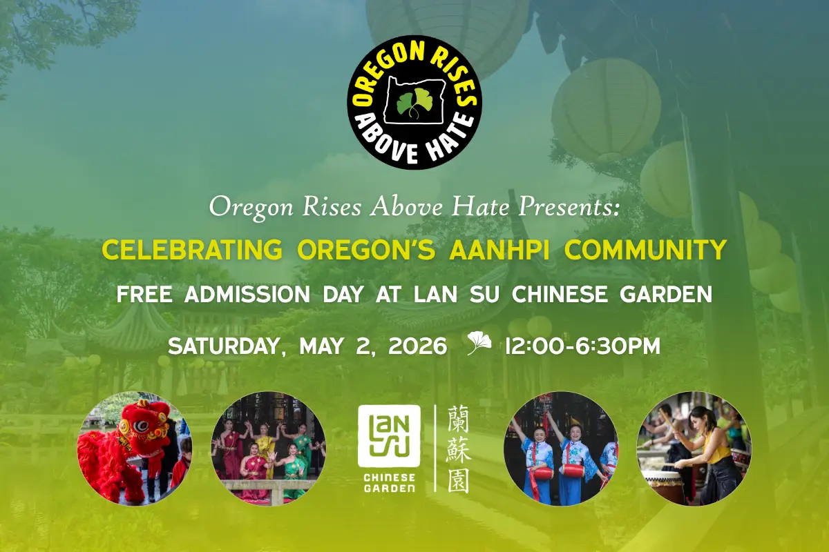 a blue and green gradient background with event details and photos of AANHPI performance groups